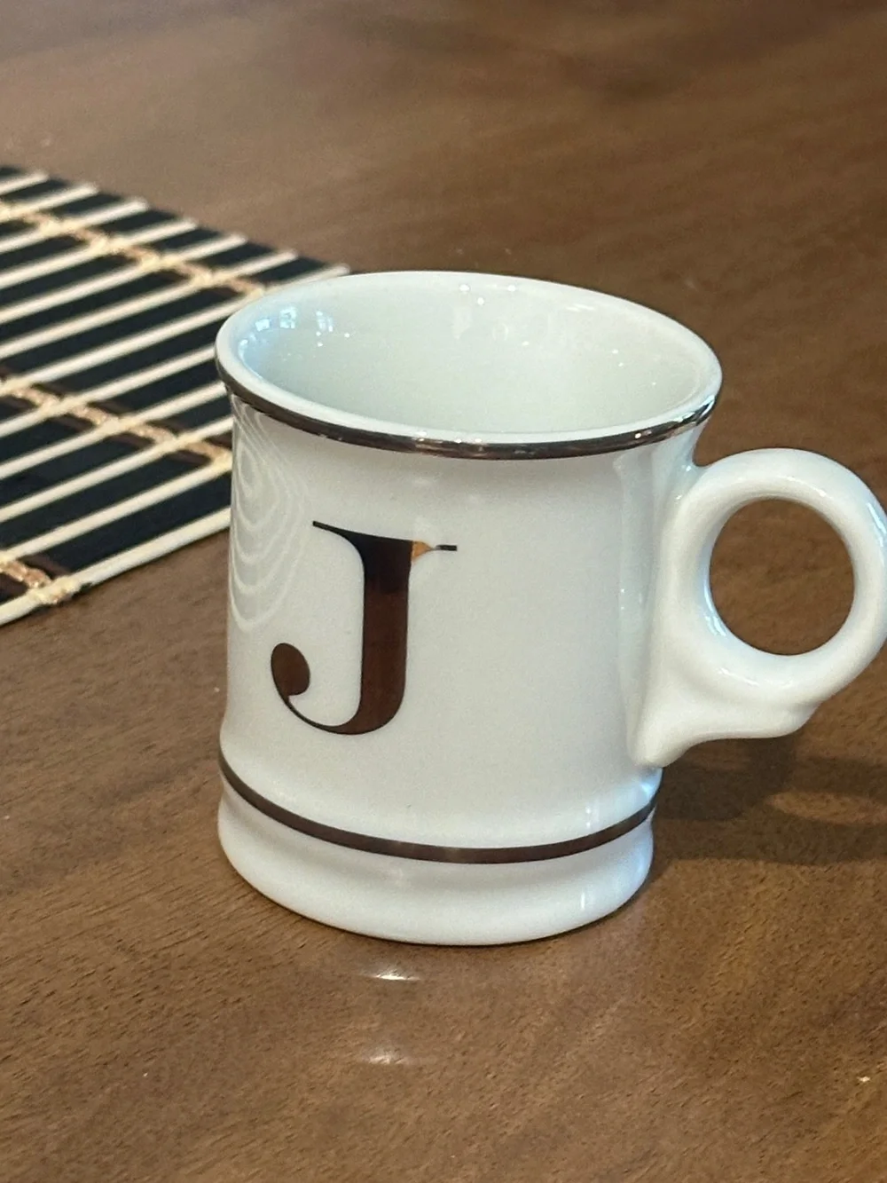 Williams Sonoma Monogram “J” Porcelain Espresso Mug White Silver Trim 3pc Bundle
